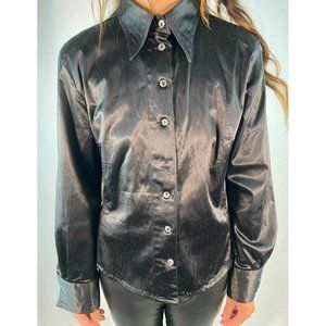 Black Vintage Fendi Satin Button Up Long Sleeve Sh